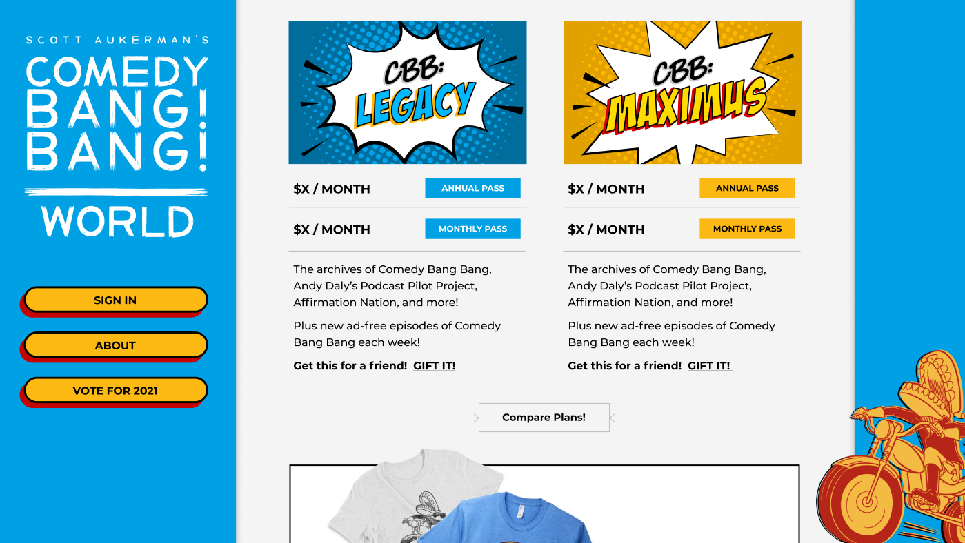 Comedy Bang Bang World landing page web design