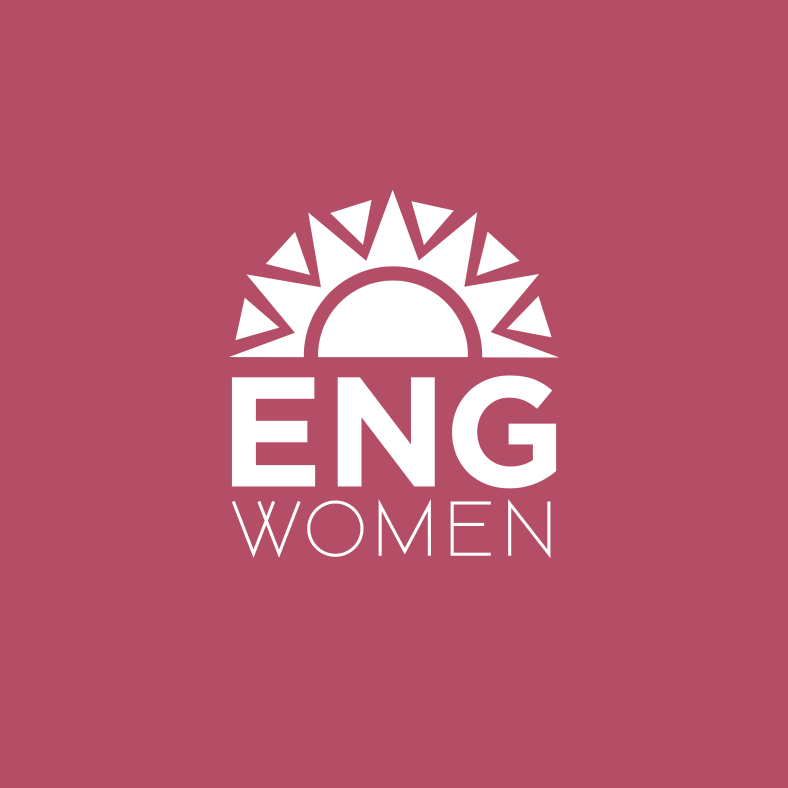 ENG Women logo, shown in white on a raspberry-colored background