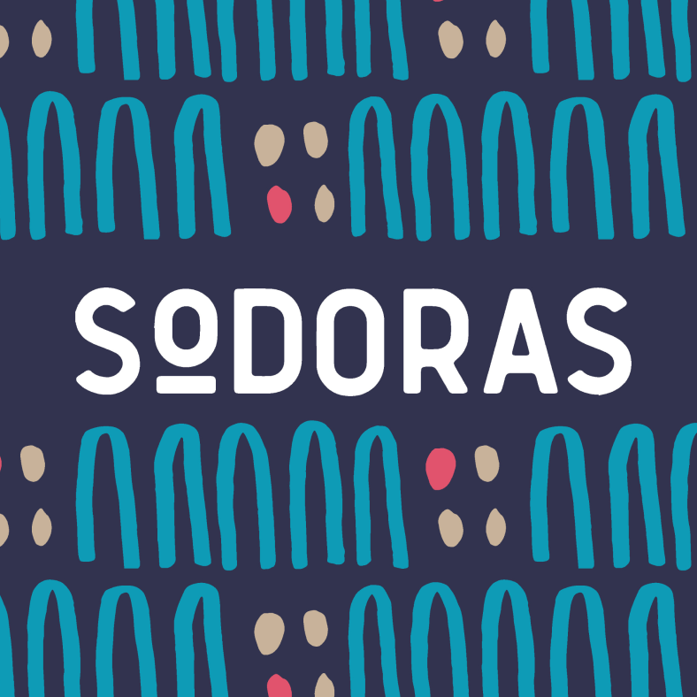 Sodoras logo with squiggle graphics